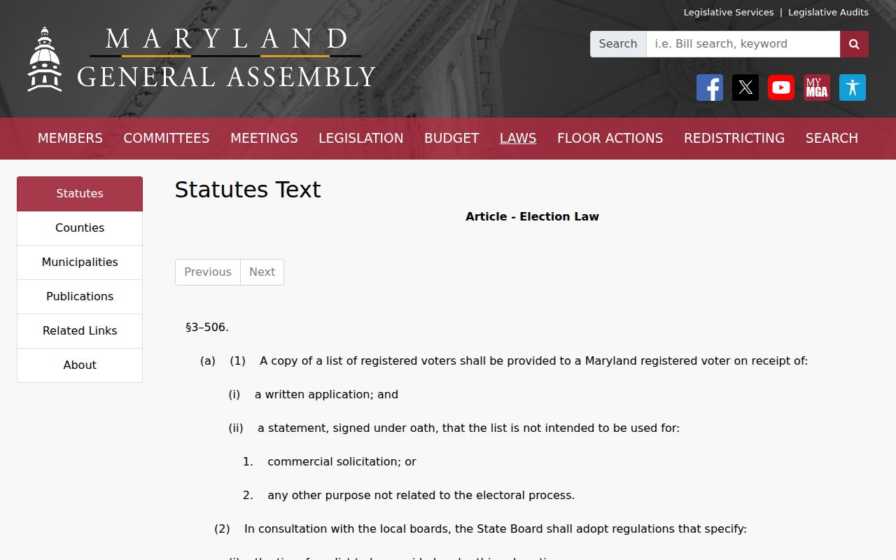 Baltimore County voter registration records access law