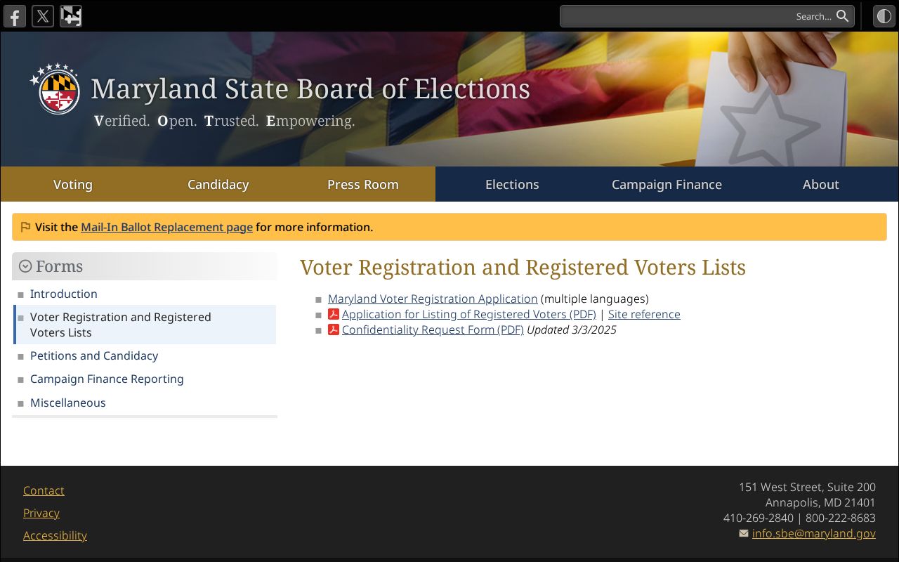 Baltimore County voter registration data request forms