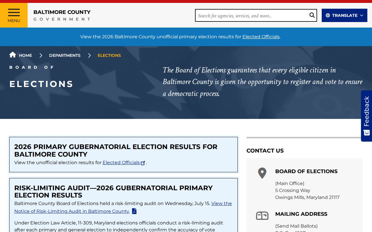 Baltimore County voter registration elections office